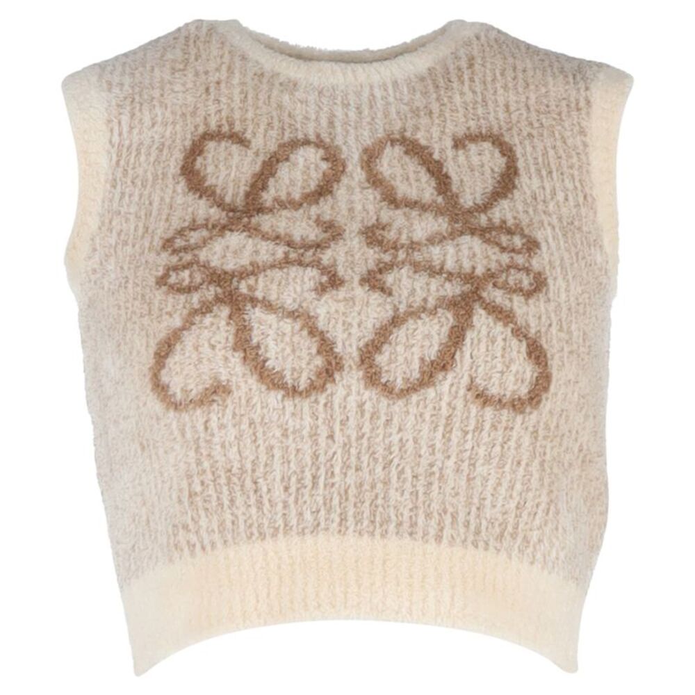 Loewe Anagram Sleeveless Crop Sweater in Ecru Cotton